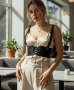 Black Women's Wide Corset Waist Accessory with Belt Closure - SH1429 - Image 3