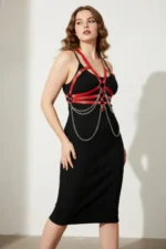 Plus Size Red Women's Leather Belt Harness with Chain Detail Body Accessory - SH9 - Image 2