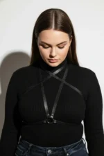 Plus Size Black Women's Leather Harness Belt, Stylish Body Accessory for Dresses - SH15 - Image 5