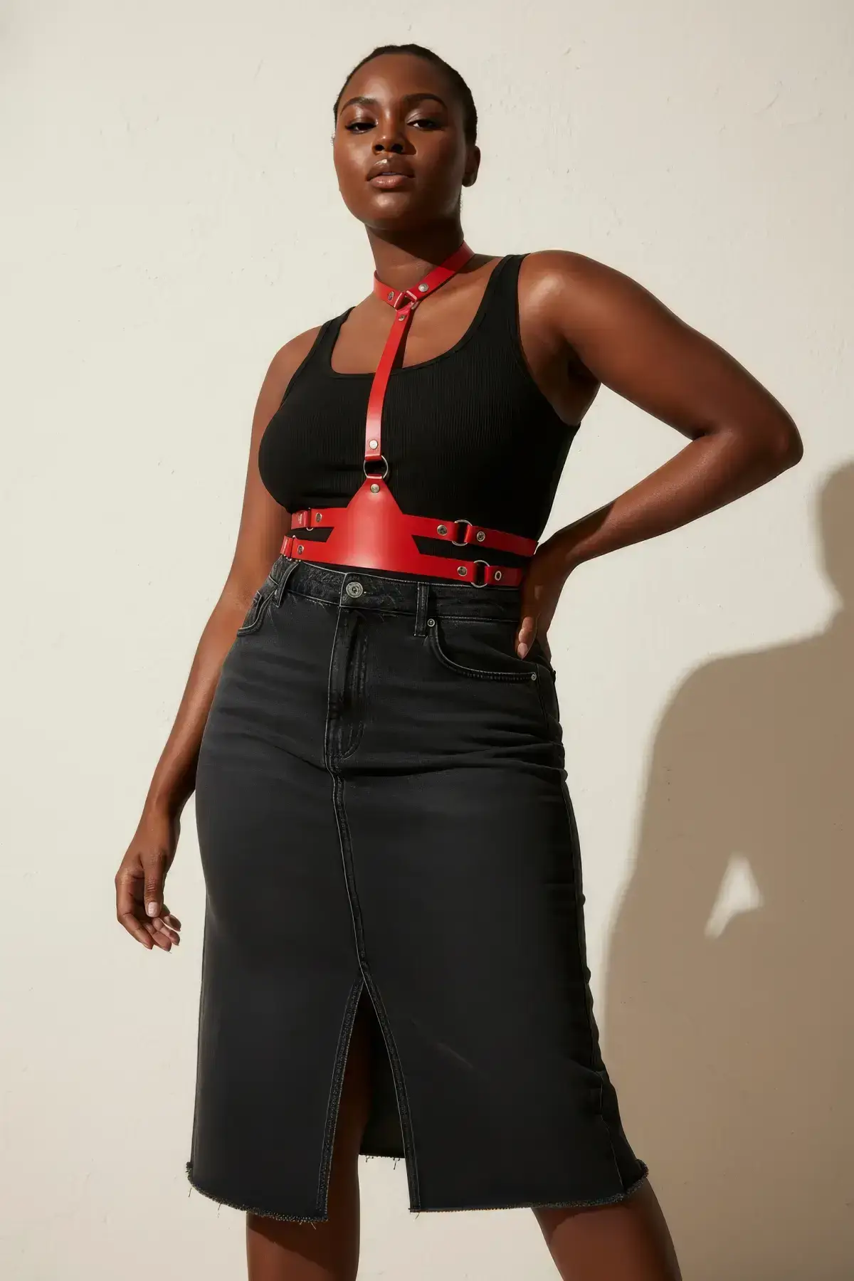 Plus Size Red Women's Belt Corset Style Leather Harness Accessory - SH17