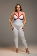 Plus Size Red Women's Harness Set with Ring Detail Elastic Fancy Accessory - SH93 - Image 2