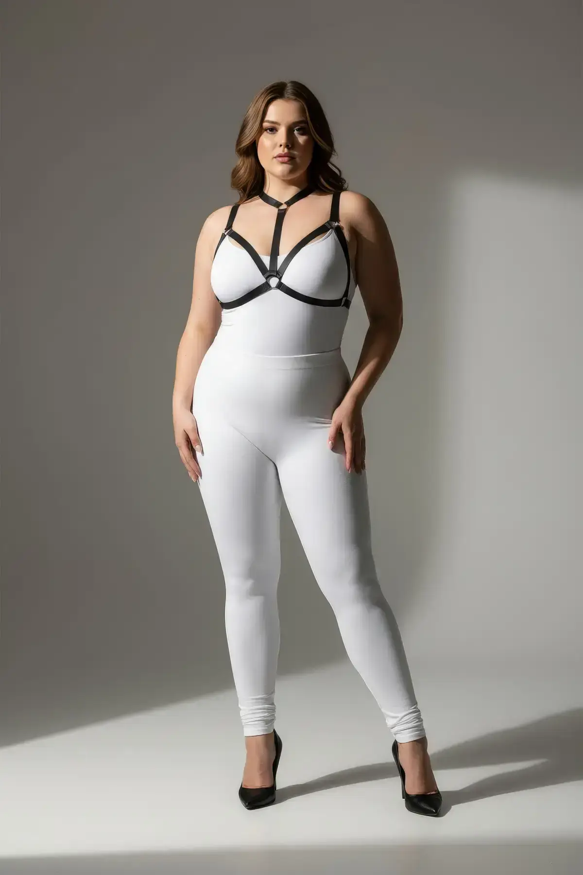 Plus Size Black Women's Elastic Harness Stylish Body Accessory - SH93