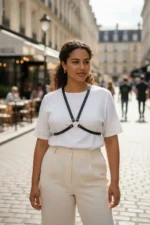 Plus Size Black Women's Leather Belt Harness with Minimal Ring Detail Outfit Accessory - SH131