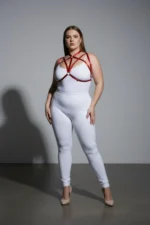 Plus Size Red Women's Harness Set with Ring Detail Elastic Fancy Accessory - SH166 - Image 3