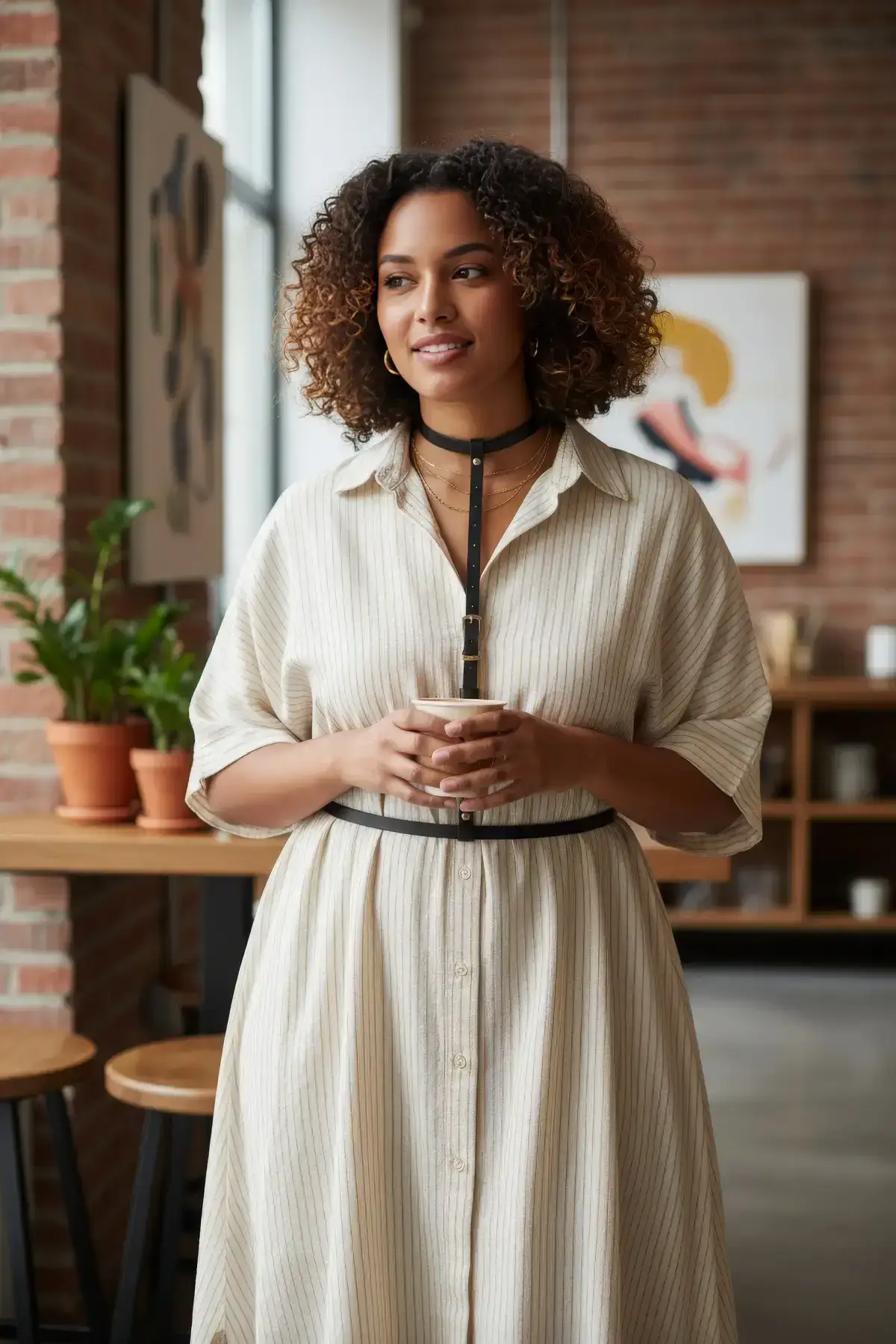 Plus Size Black Women's Leather Body Accessory Dress Top Combination Belt - SH188