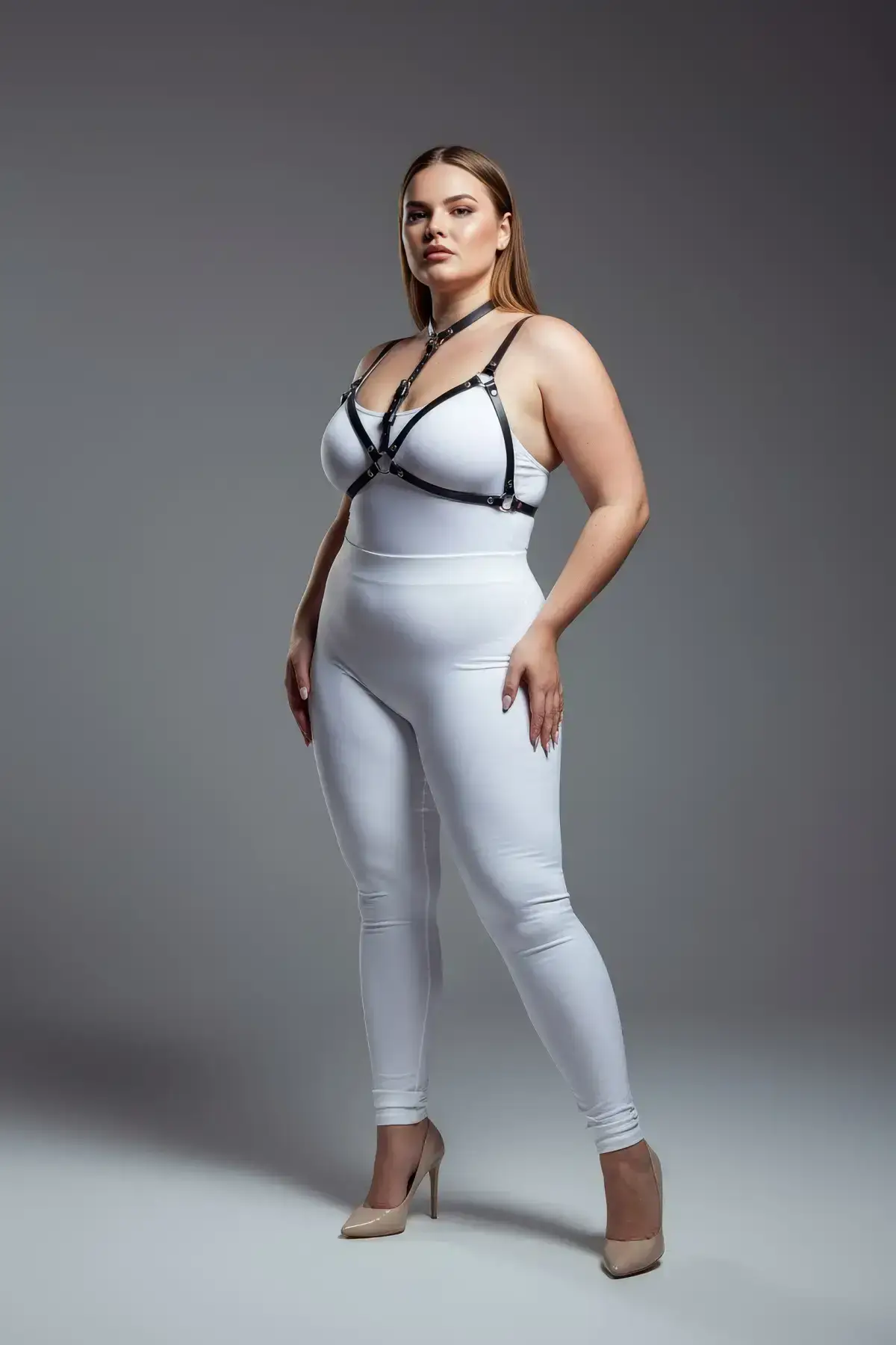 Plus Size Black Women's Harness Set Stylish Leather Chest Accessory - SH197