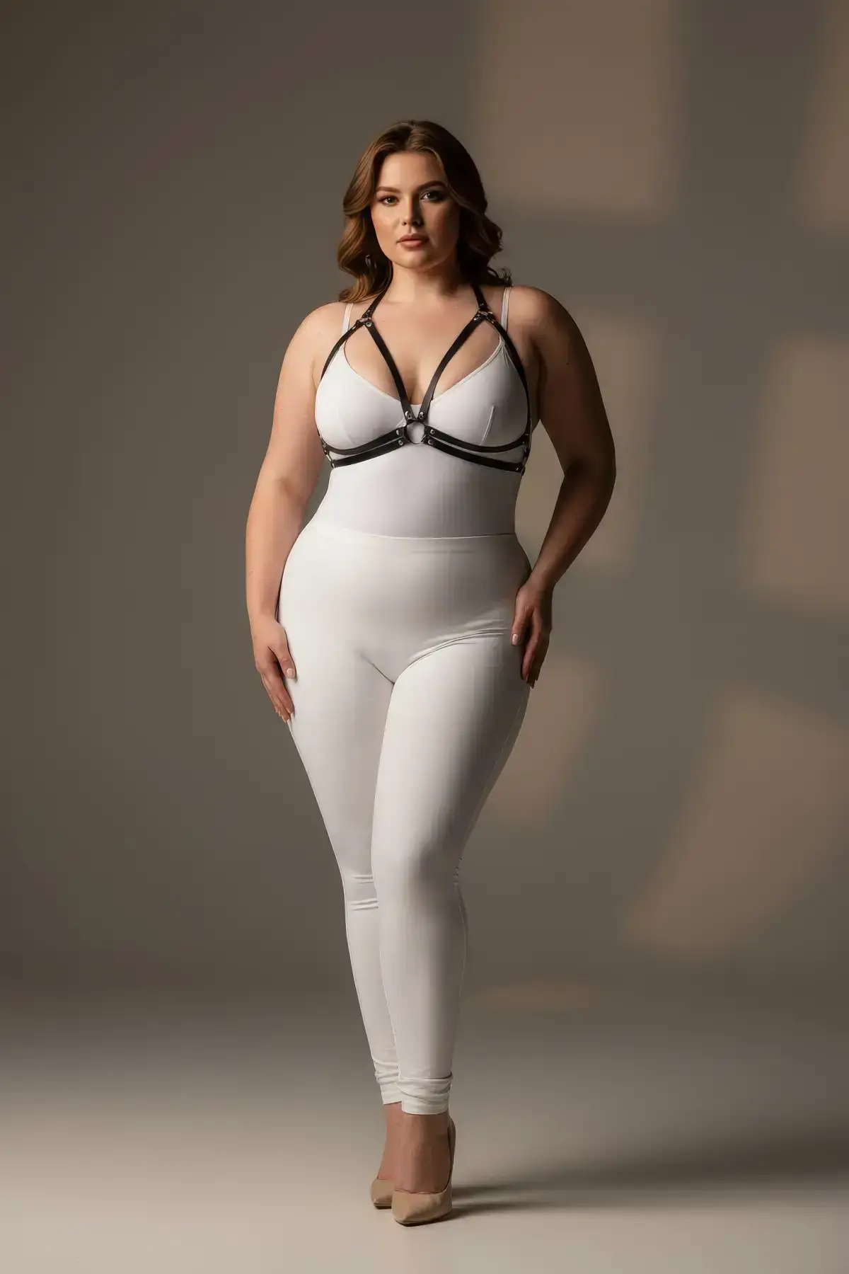 Plus Size Black Women's Leather Harness with Ring Detail, Stylish Outfit Accessory - SH200