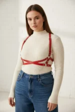 Plus Size Red Women's Belt, Body-Hugging Leather Accessory with O-Ring Detail. - SH204 - Image 3