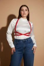 Plus Size Red Women's Belt, Body-Hugging Leather Accessory with O-Ring Detail. - SH204 - Image 5