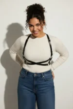 Plus Size Black Women's Leather Belt Harness Body Accessory with Cross Detail - SH204 - Image 5