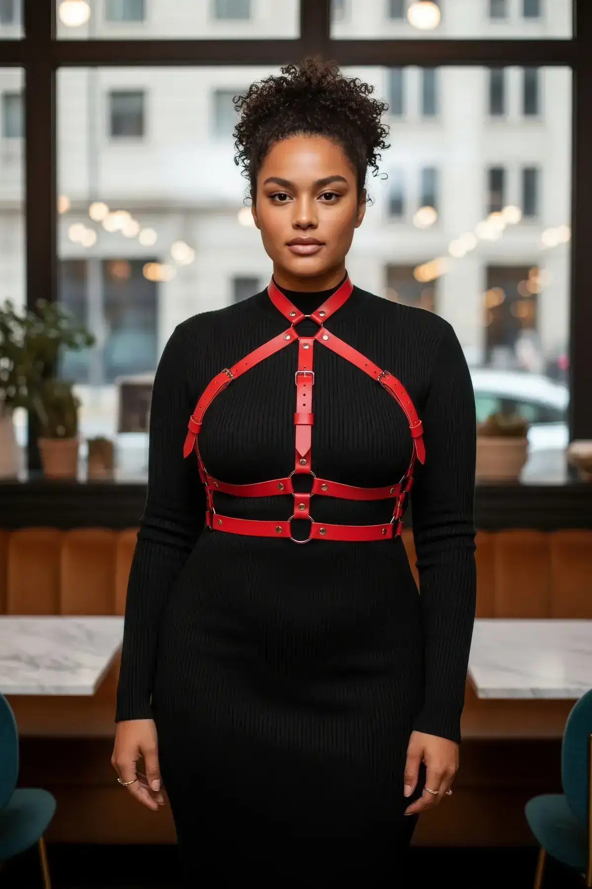 Plus Size Red Women's Adjustable Leather Harness Body Accessory - SH218