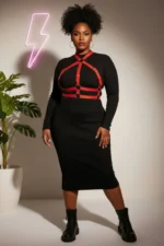 Plus Size Red Women's Adjustable Leather Harness Body Accessory - SH218 - Image 4