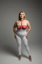 Plus Size Red Women's Leather Harness Set with Ring Detail, Sexy Body Accessory - SH224