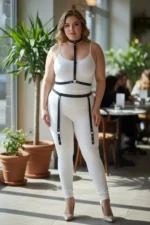 Plus Size Black Women's Garter Harness with Neck and Leg Details Leather Accessory - SH230 - Image 2