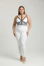 Plus Size Black Women's Leather Harness Set with Neck Strap and Ring Detail - SH235