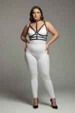 Plus Size Black Women's Leather Harness Set with Neck Strap and Ring Detail - SH235 - Image 2