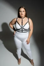 Plus Size Black Women's Leather Harness Set with Neck Strap and Ring Detail - SH235 - Image 4