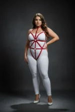 Büyük Beden Kırmızı Deri Halka Detaylı Body Harness Vücut Aksesuarı SH243 - Image 4