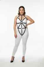 Plus Size Black Women's Harness Set Body-Hugging Leather with Ring Detail - SH243 - Image 2