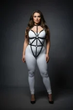 Plus Size Black Women's Harness Set Body-Hugging Leather with Ring Detail - SH243 - Image 4