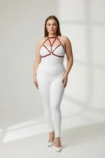 Plus Size Red Women's Leather Harness Set with Ring Detail, Stylish Body Accessory - SH244 - Image 2