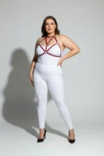 Plus Size Red Women's Leather Harness Set with Ring Detail, Stylish Body Accessory - SH244 - Image 3