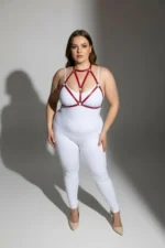 Plus Size Red Women's Leather Harness Set with Ring Detail, Stylish Body Accessory - SH244 - Image 4