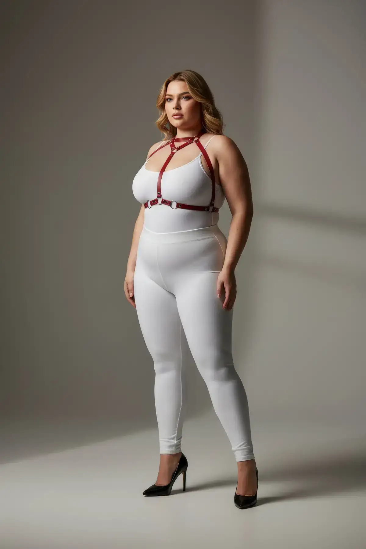 Plus Size Red Women's Leather Harness Set Stylish Fantasy Body Accessory - SH245