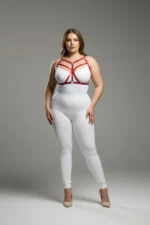 Plus Size Red Women's Leather Harness Set Crossbody Strap Aesthetic Body Accessory - SH247