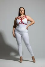 Plus Size Red Women's Leather Harness Set Crossbody Strap Aesthetic Body Accessory - SH247 - Image 3