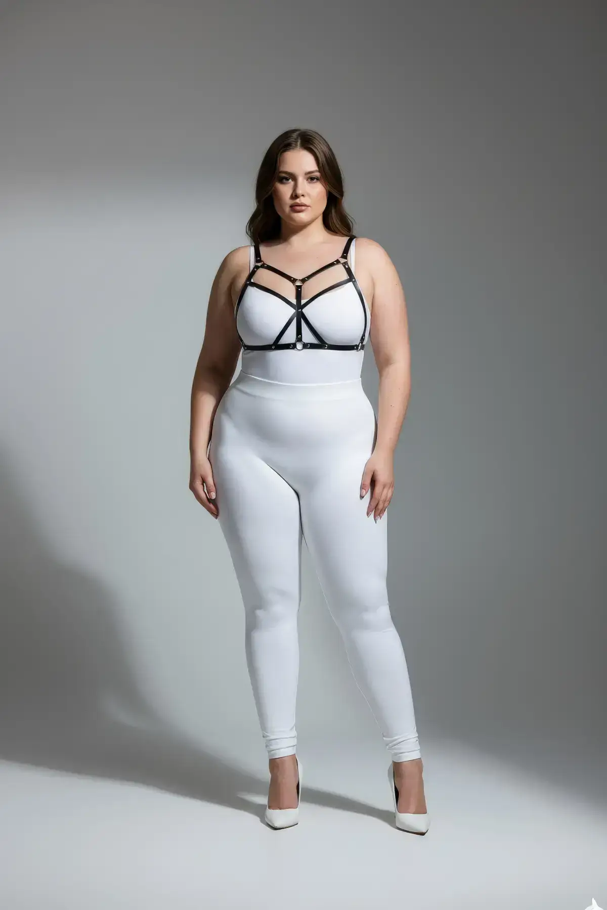 Plus Size Black Women's Leather Harness Set Fantasy Lingerie with Ring Detail - SH265