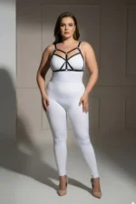 Plus Size Black Women's Leather Harness Set Fantasy Lingerie with Ring Detail - SH265 - Image 2