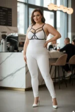 Plus Size Black Women's Leather Harness Set Fantasy Lingerie with Ring Detail - SH265 - Image 5