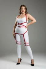 Plus Size Red Women's Garter Harness Leather Fantasy Bodysuit - SH274 - Image 4
