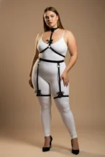 Plus Size Black Women's Garter Harness with Bow Detail Fantasy Body Accessory - SH276