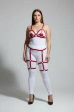 Plus Size Red Women's Garter Harness Leather Fantasy Lingerie Set - SH285 - Image 3