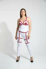 Plus Size Red Women's Garter Harness Leather Fantasy Lingerie Set - SH285 - Image 4