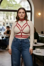 Plus Size Red Women's Leather Harness Belt, Dress Top Outfit Complementary - SH296