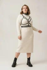 Plus Size Black Women's Leather Harness with Belt Ring Detail - SH296