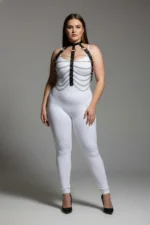 Plus Size Black Women's Leather Harness Set with Chain Detail Fancy Accessory - SH304 - Image 3