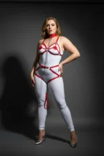 Plus Size Red Women's Garter Harness with Chain Detail, Leather Full Body Accessory - SH311 - Image 3