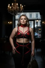 Plus Size Red Women's Garter Harness with Chain Detail, Leather Full Body Accessory - SH311 - Image 5