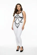 Büyük Beden Siyah Deri Halka Detaylı Full Body Harness SH316