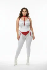 Plus Size Red Women's Leather Harness Set with Chain Detail Fantasy Accessory - SH328