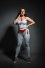 Plus Size Red Women's Leather Harness Set with Chain Detail Fantasy Accessory - SH328 - Image 4