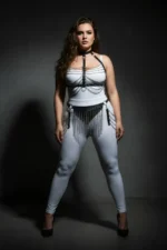 Plus Size Black Women's Harness Set with Chain and Tassel Details, Leather Fancy Accessory - SH328 - Image 4