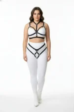 Plus Size Black Women's Elastic Harness Set with Ring Detail - SH362