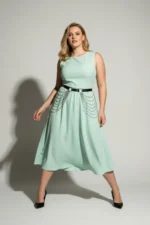 Plus Size Black Women's Leather Belt Chain Detail Dress Top - SH391