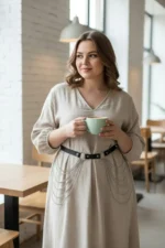 Plus Size Black Women's Leather Belt Chain Detail Dress Top - SH391 - Image 3