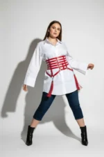 Plus Size Red Women's Belt Corset Style Leather Accessory with Tassel Detail - SH408 - Image 4